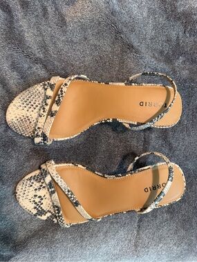 torrid Snake-Print Strappy Sandals in Beige and Black